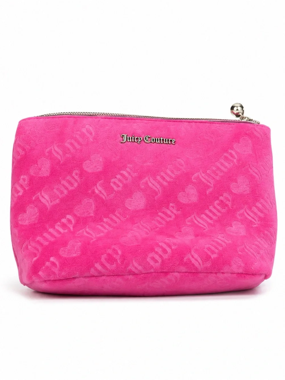 Juicy Couture Pink Soft Velvet Large Cosmetic Bag Travel Girlie Coquette NEW
